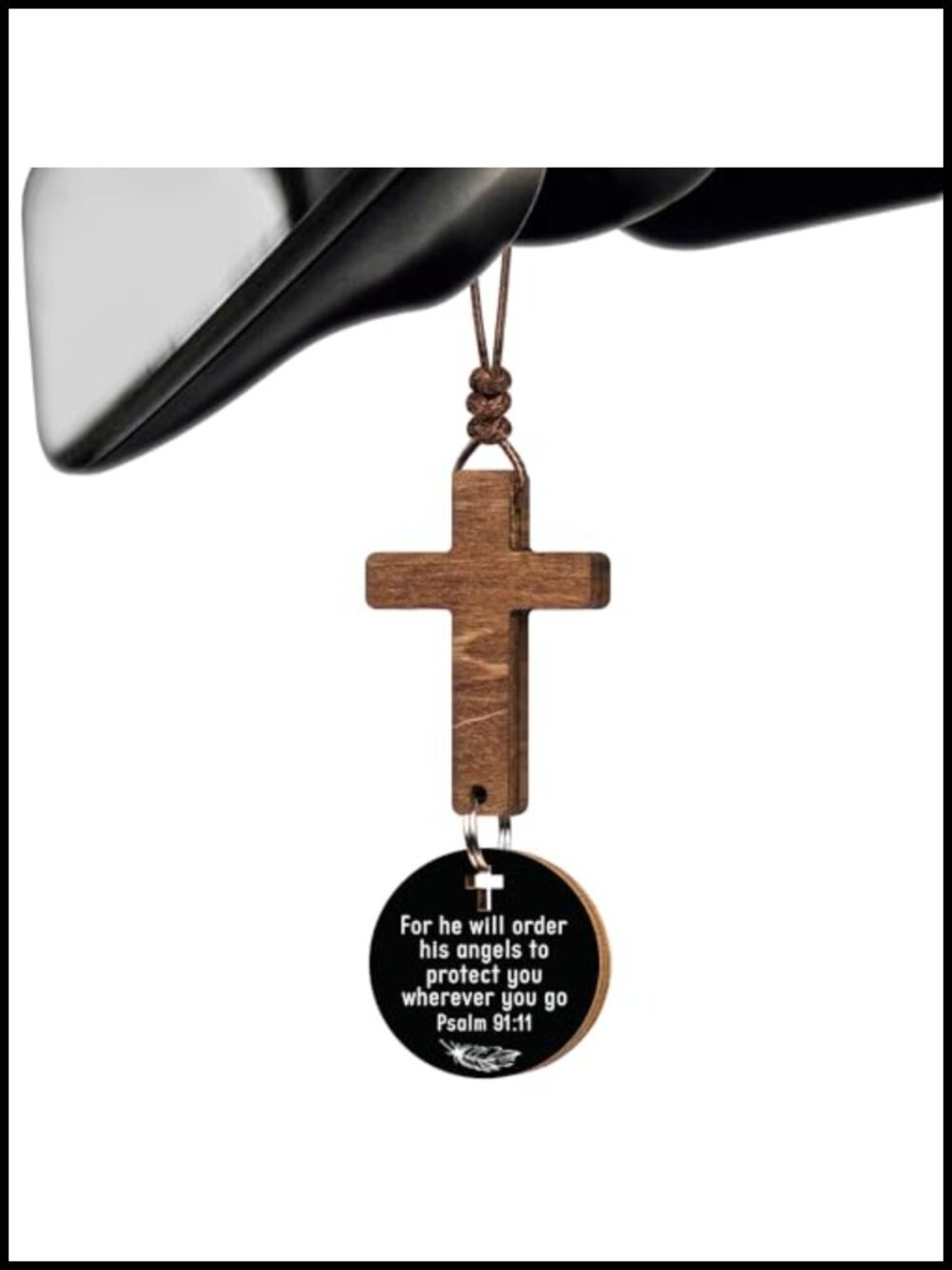 DINIZON Handmade Wood Cross Car Mirror Hanging Ornament